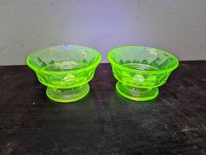 Pair Of Uranium Glass Sherbet Bowls