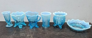 Collection Of Blue Opalescent EAPG Glass