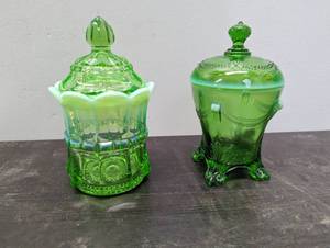 Two Pieces Of Green Opalescent EAPG Glass