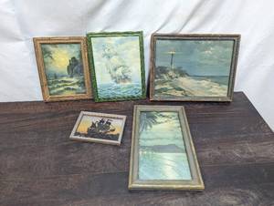 Five Pieces Of Framed Ocean Themed Artwork