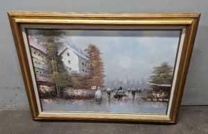 Vintage Framed Hand-Painted French City Scene By R. Saimon