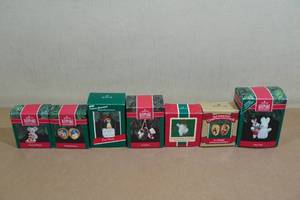 7 Hallmark Keepsake Christmas Ornaments -Nutshell Nativity, Tread Bear
