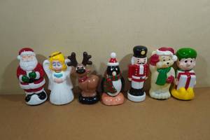 7 Christmas Figurines -Santa, Reindeer, Angel, Elf, Nut Cracker