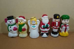 6 Christmas Figurines -Snowman, Santa, Angel, Elf, Nut Cracker