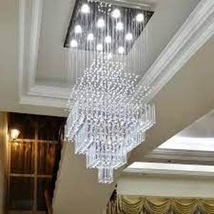 7PM Foyer Chandeliers Entryway 12-Light Square Raindrop Crystal Chandelier - 24 x 55