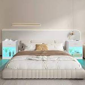 Quimoo Night Stands with Charging Station and LED Lights - 23 x 17 x 13