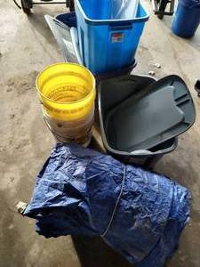 lot 130 image: Tarp, Totes, And Buckets