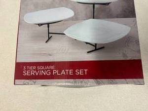 3-Tier Square Serving Plate Set - New in Box.  Think Holiday Guests