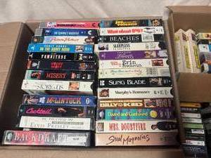 60 plus VHS (adult and children) and box of Cassettes Christmas, Country and Polka music