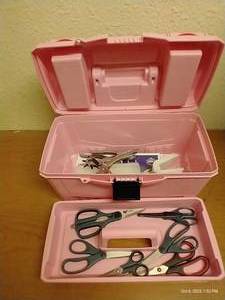 lot 27 image: Pink Tool Box With Scissors & Grommet Tool