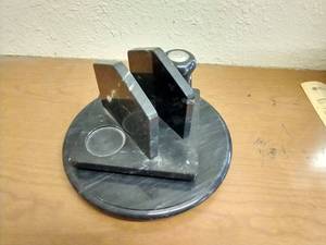 lot 71 image: Italian Marble Lazy Susan, Salt Shaker, And SaltPepperNapkin Holder
