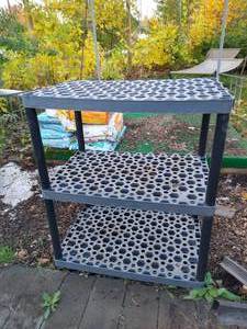 lot 115 image: Heavy Duty Plastic 3-Shelf OutdoorGarden Storage