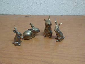 lot 182 image: (4) Brass Rabbit Figurines