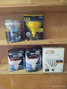 lot 201 image: Heat Lamp Bulbs & LED Bulbs - New In Box