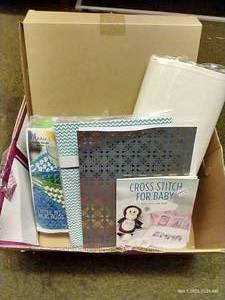 lot 204 image: Craft Lot - Cross Stitch, Craft Of The Month, Yarn, Cutting Mat, And Wood Burning