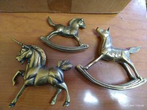 lot 208 image: Brass Rocking Horses & Unicorn
