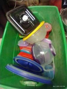 lot 235 image: Plastic Food Storage Containers With Covers, And Soup Cups