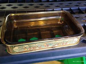 lot 255 image: Large Tote Of Glass CasseroleServing Dishes With Metal And Wicker Servers, Etc.