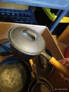 lot 257 image: (3) Small Cast Iron PotsPans With Lids