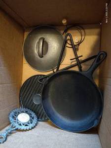 lot 258 image: Cast Iron Skillet And Accessories