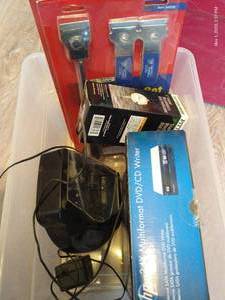 lot 261 image: Small Misc. Tote With DVDCD Writer, Scraper Set, And Battery Charger