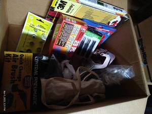 lot 279 image: Box Of Tools, New & Used - Air Brush Kit, Pin Punch Set, Drill Bit Set, Etc.