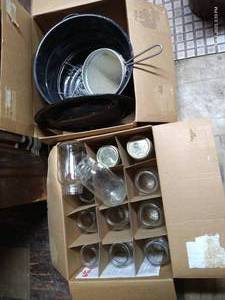lot 287 image: Box Of Canning Jars, Water Bath Canner, And Jar Grabber