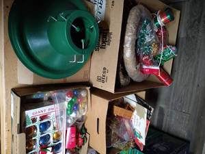lot 309 image: Large Lot, Mostly Vintage, Christmas Ornaments & Ribbons & New Tree Stand