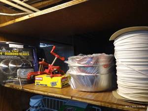 lot 320 image: Entire Top Shelf Including Vise, Blades, And Sandpaper