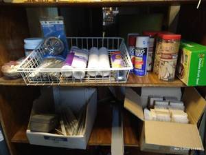lot 321 image: Entire Two Middle Shelves With Painting Supplies, Filters, And Biscuit Set