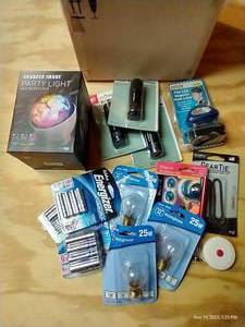 lot 361 image: Misc. Box Of Light Bulbs, Flashlights, Batteries, And Head Lamp