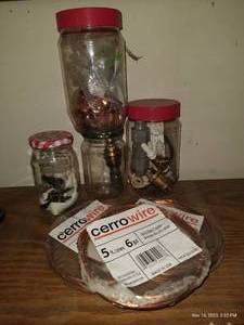 lot 368 image: (3) New Coils Of Copper Wire, And Jars Of Misc. Hardware