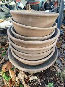 lot 486 image: (8) Shallow, Wide, Terra Cotta Planters