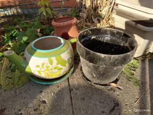 lot 498 image: (2) Glazed Planters And (1) Plastic Planter