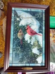 lot 557 image: The Bradford Exchange Winter Pair Illuminated Stained Glass By James Hautman