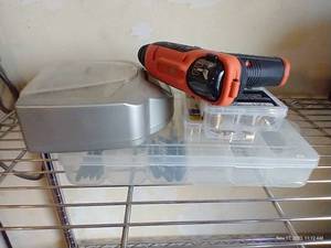 lot 654 image: Tool Organizer w Bits, Battery Charger, Etc