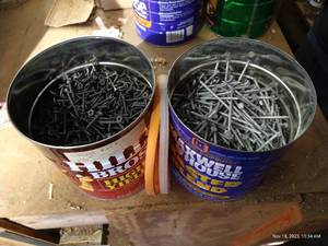 lot 818 image: (2) Coffee Cans Full of Hardware - Sheetrock Screws & Nails