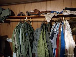 lot 901 image: Closet Contents - Vintage Clothes, Military Clothes, Boots, Etc.