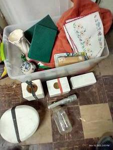 lot 926 image: Tote of Misc - Plaster Molds, Boy Scout Derby Kit, Torch, Etc