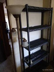 lot 945 image: Plastic Storage Shelf System & Tall Floor Lamp