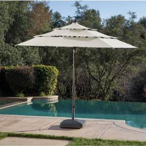 lot 71 image: ProShade Heavy Duty 11Ft Aluminum Umbrella Wood-Look WCollar Tilt Double Vented