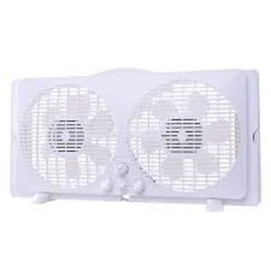 lot 90 image: 65-Watt 9 in. White Reversible Twin Window Fan (missing stands)