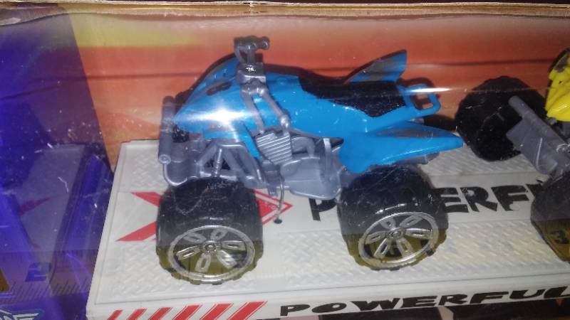 lot 705 image: Friction Powered Toy Trailer Truck with ATVs