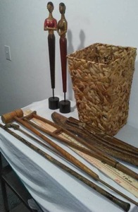 lot 310 image: Vintage Mallet, Crutch, Walking Stick And More.
