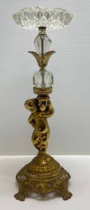 lot 43 image: Vintage EF & EF Pedestal Cherub Standing Floor Crystal Glass Ashtray 22 T