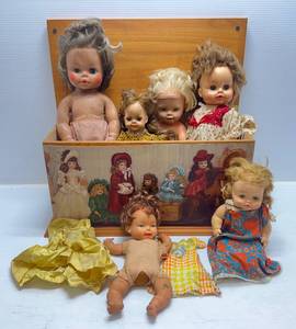 lot 45 image: Large Group Of Misc. Vintage Dolls With Doll Trunk & More (Need TLC Has Smell)