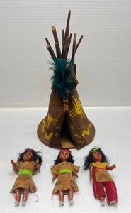 lot 47 image: Vintage Native American Miniarute Doll House Teepee With Dolls