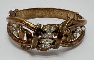lot 52 image: Vintage Trifari Clamper Bracelet Alfred Philippe Design Gold Tone With Clear & Yellow Rhinestones