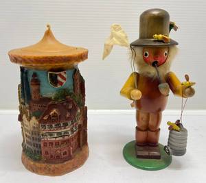 lot 134 image: German Items Including Steinbach Mini 9 12 Beekeeper Smoker & 1924 Gunter Kerzen Hand Carved Eternal Wax Art Candle