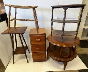 lot 201 image: Misc. Vintage Wood Furniture